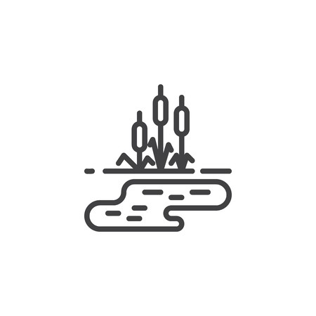 450x450 Lake Water And Reed Grass Line Icon Linear Style Sign For Mobile