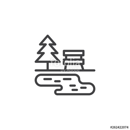500x500 Bench With Tree And Lake Line Icon Linear Style Sign For Mobile