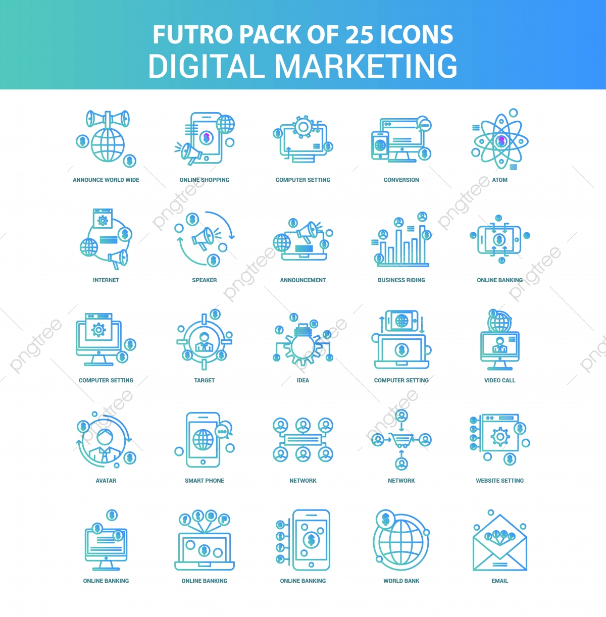 1200x1222 Green And Blue Futuro Digital Marketing Icon Pack, Announce