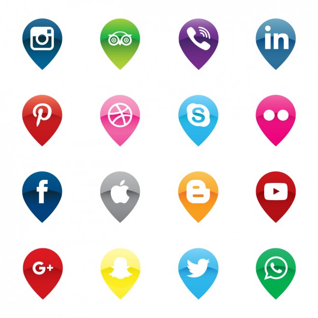 626x626 Pins Map Social Media Icons Pack Vector Free Download