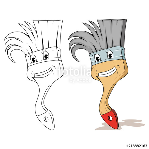 500x500 Cartoon Paint Brush Icon, Set Of Artist's Tool, Brush Logo