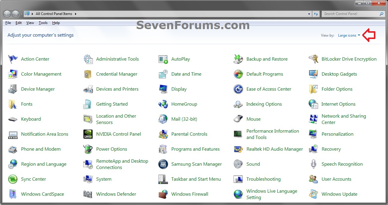 1291x683 Control Panel Icons View Shortcut