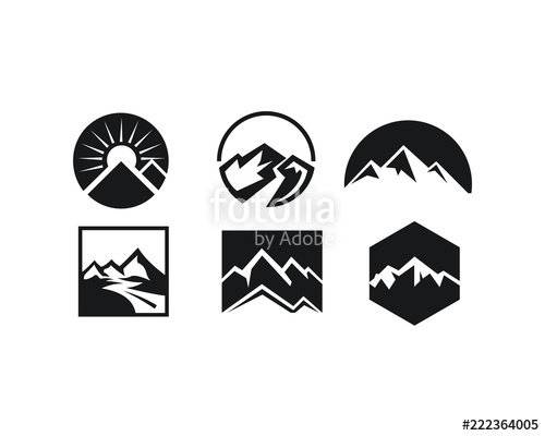 500x400 Mountain Silhouette Landscape Icon Peak Illustration Set Stock