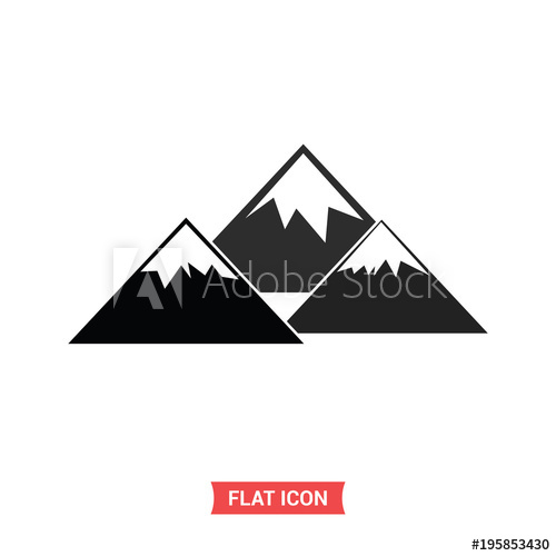 500x500 Mountain Vector Icon, Peak Snow Symbol, Flat Design