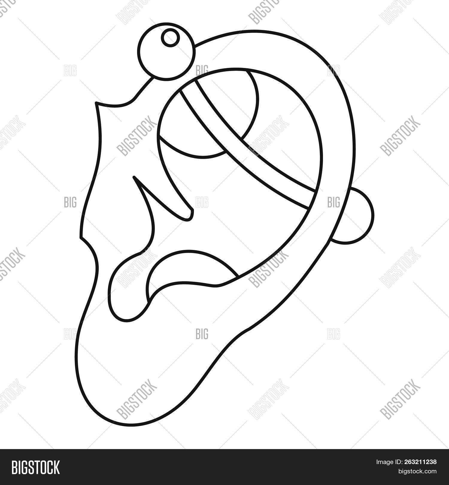 1500x1620 Human Ear With Piercing Icon In Outline Style Isolated Image