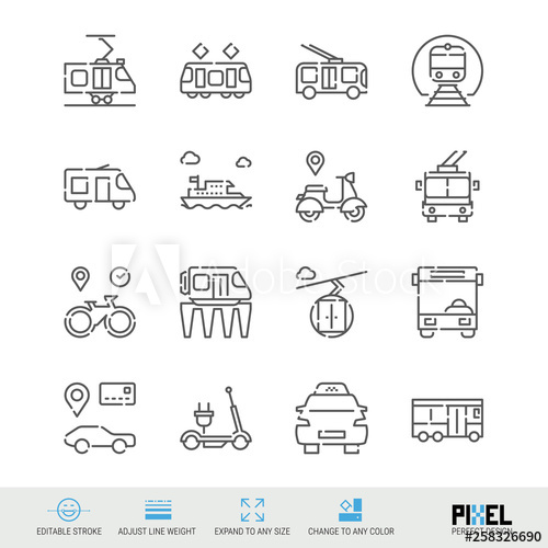 500x500 Vector Line Icon Set Public Transport Linear Icons City Vehicles