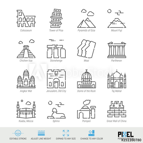 500x500 Vector Line Icon Set World Sights Related Linear Icons Old