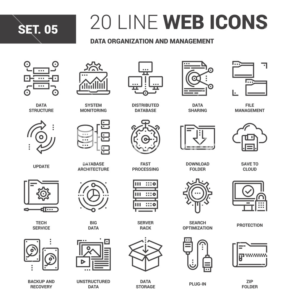 985x1000 Vector Set Of Data Organization And Management Line Web Icons
