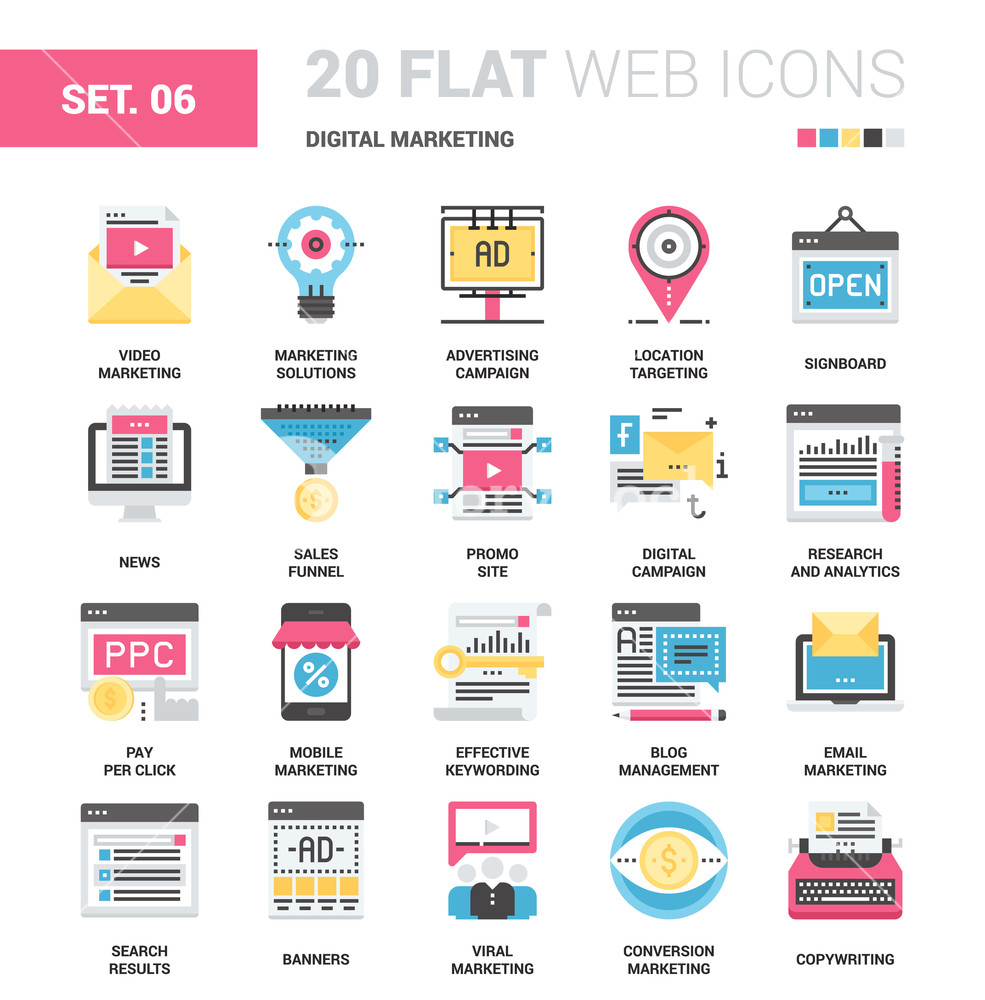 985x1000 Vector Set Of Digital Marketing Flat Web Icons Each Icon Neatly