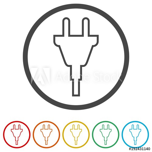500x500 Electric Plug Sign Icon, Power Energy Symbol, Colors Included