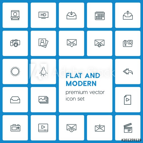 500x500 Modern Simple Set Of Video, Photos, Email Vector Outline Icons