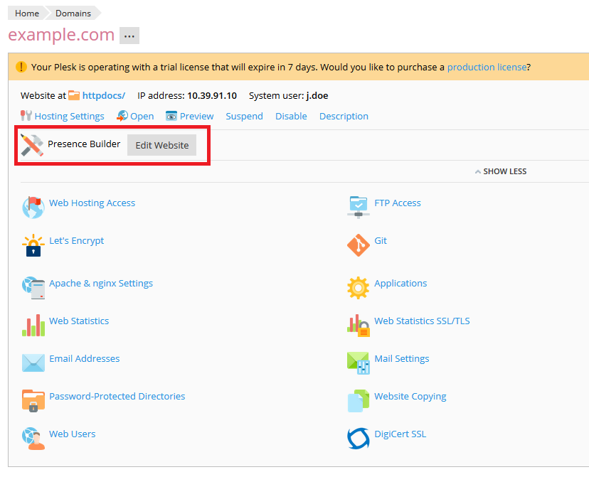 828x671 Presence Builder Icon Is Shown For Domain While Presence Builder