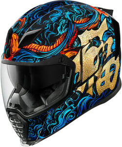 250x300 Icon Racing Adult Motorcycle Helmet Airflite Good Fortune Blue Xs