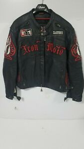 169x300 Rare Icon Moto Black Leather Motorcycle Riding Jacket Bomber