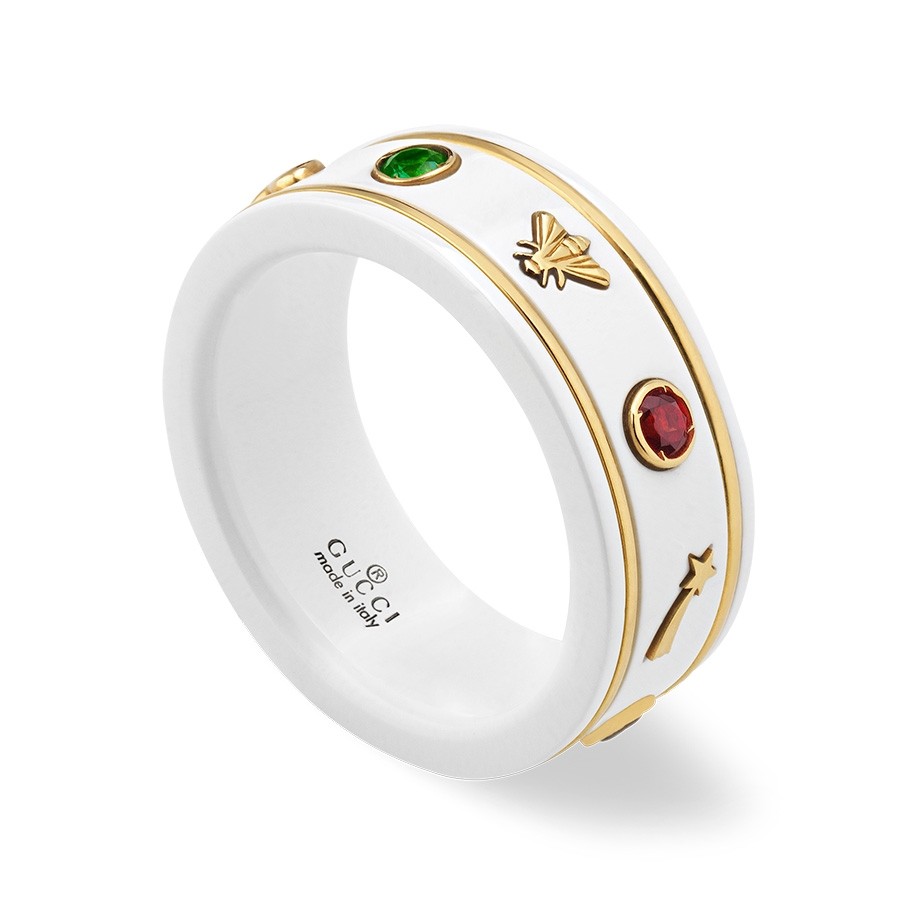 900x900 Gucci Icon Yellow Gold White Ring With Multi Colored Topaz