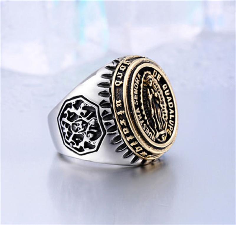 800x762 Vintage Double Colors Blessed Virgin Mary Icon Ring Men's Fashion