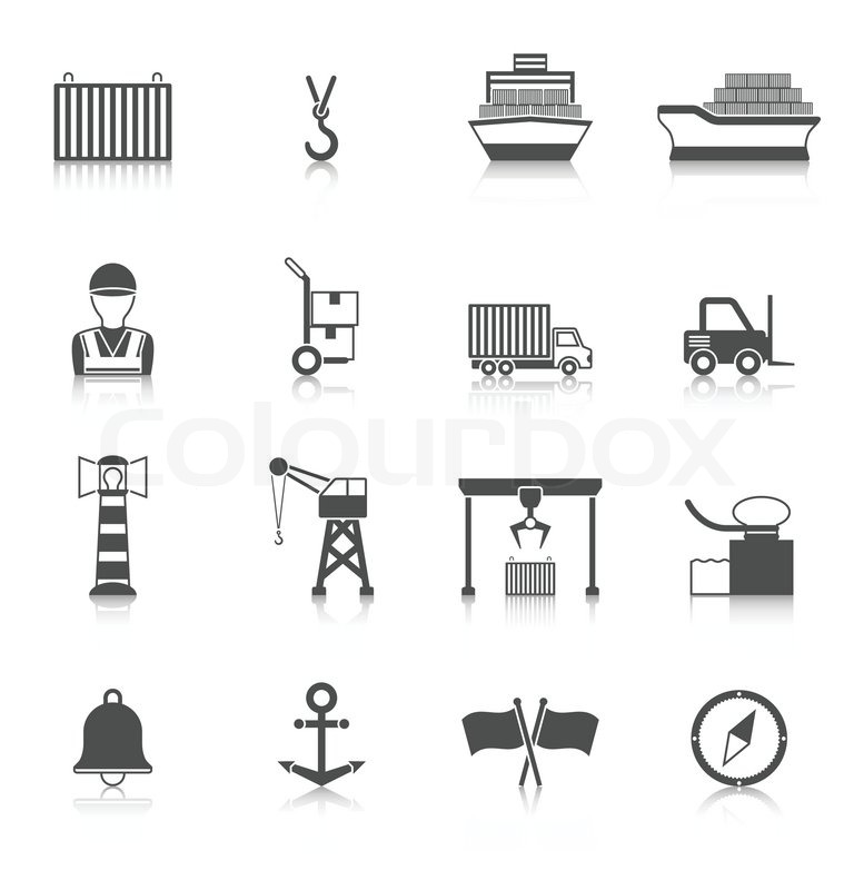 768x800 Seaport Black Icon Set With Lighthouse Stock Vector Colourbox