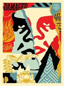 225x300 Signed Shepard Fairey Damaged Icon Vrtventures Poster Obey Giant