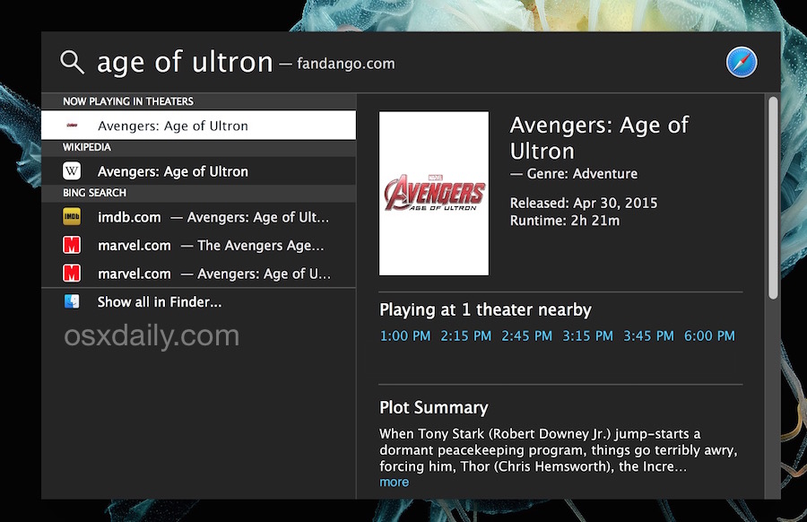 900x582 Find Movie Showtimes With Spotlight In Mac Os X