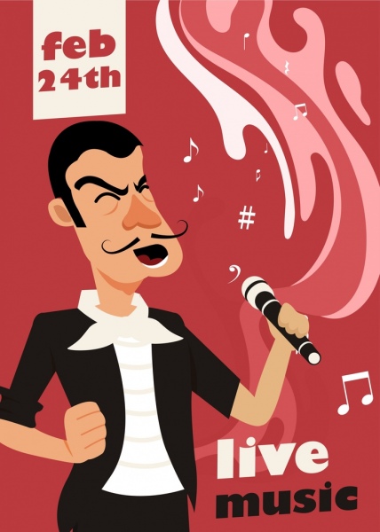 428x600 Music Advertising Banner Male Singer Icon Cartoon Design Free
