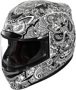 254x300 Icon Airmada Gloss White Chantilly Skull Helmet Motorcycle Street