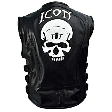 385x385 Men's Slim Fit Icon Skull Motorcycle Black Tactical Biker Leather