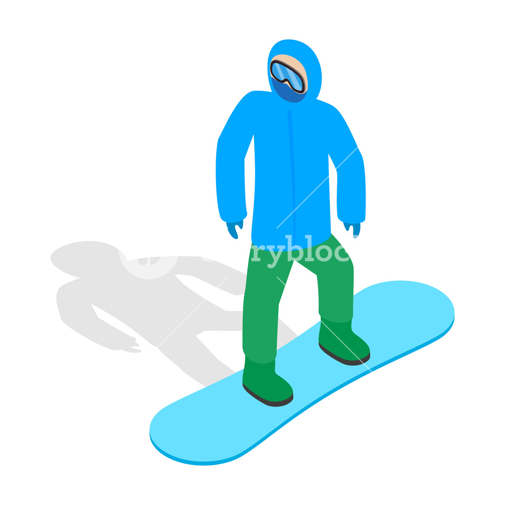 1000x1000 Snowboarder With Snowboard Deck Icon In Isometric Style