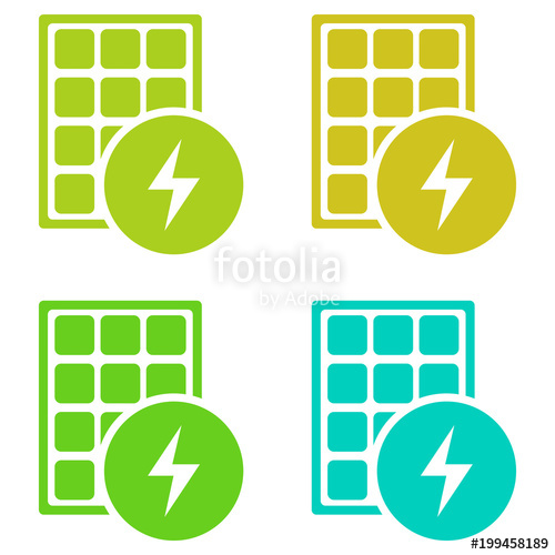 500x500 Simple, Flat Solar Power Icon Solar Panel Four Color Variations