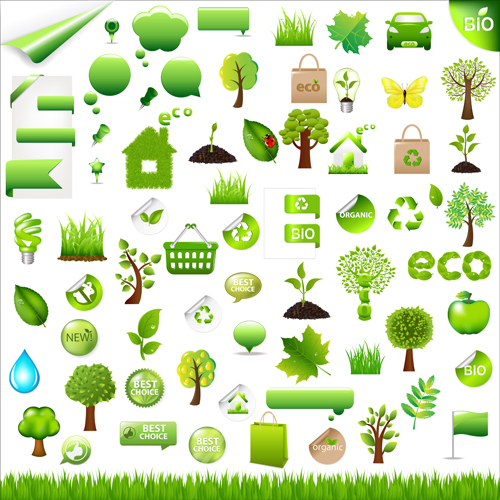 500x500 Eco With Bio Elements Of Stickers And Icon Vector Free Download