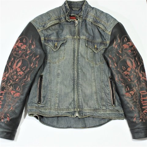 480x480 Icon Strongarm Fate Leather Denim Motorcycle Jacket