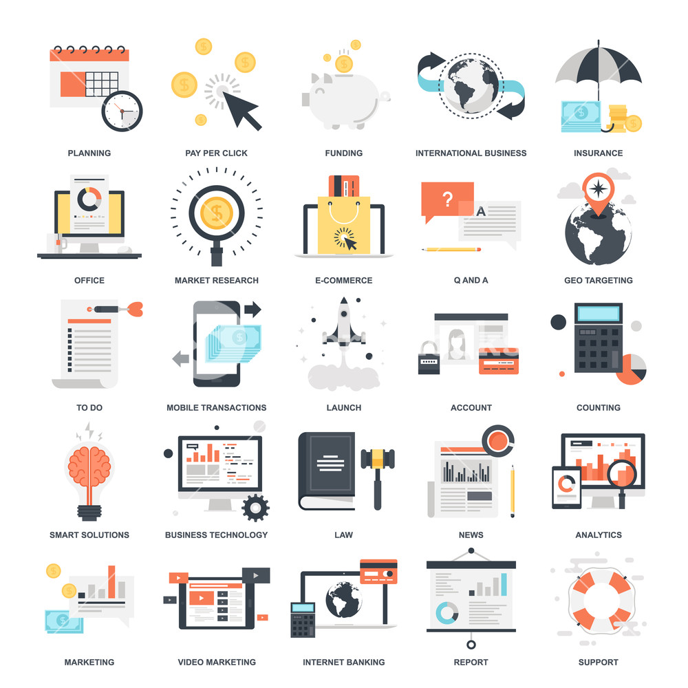 1000x1000 Vector Set Of Business And Finance Flat Web Icons Illustration