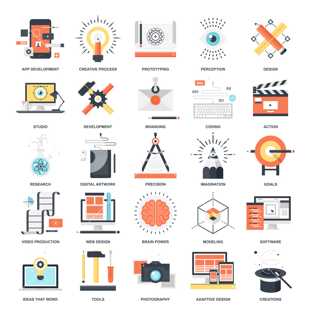 1000x1000 Vector Set Of Creative Process Flat Web Icons Illustration