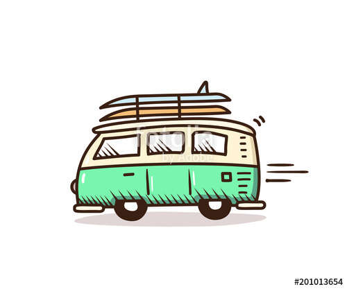 500x417 Surf Van Driving To The Beach With Surfboards On Vector Summer