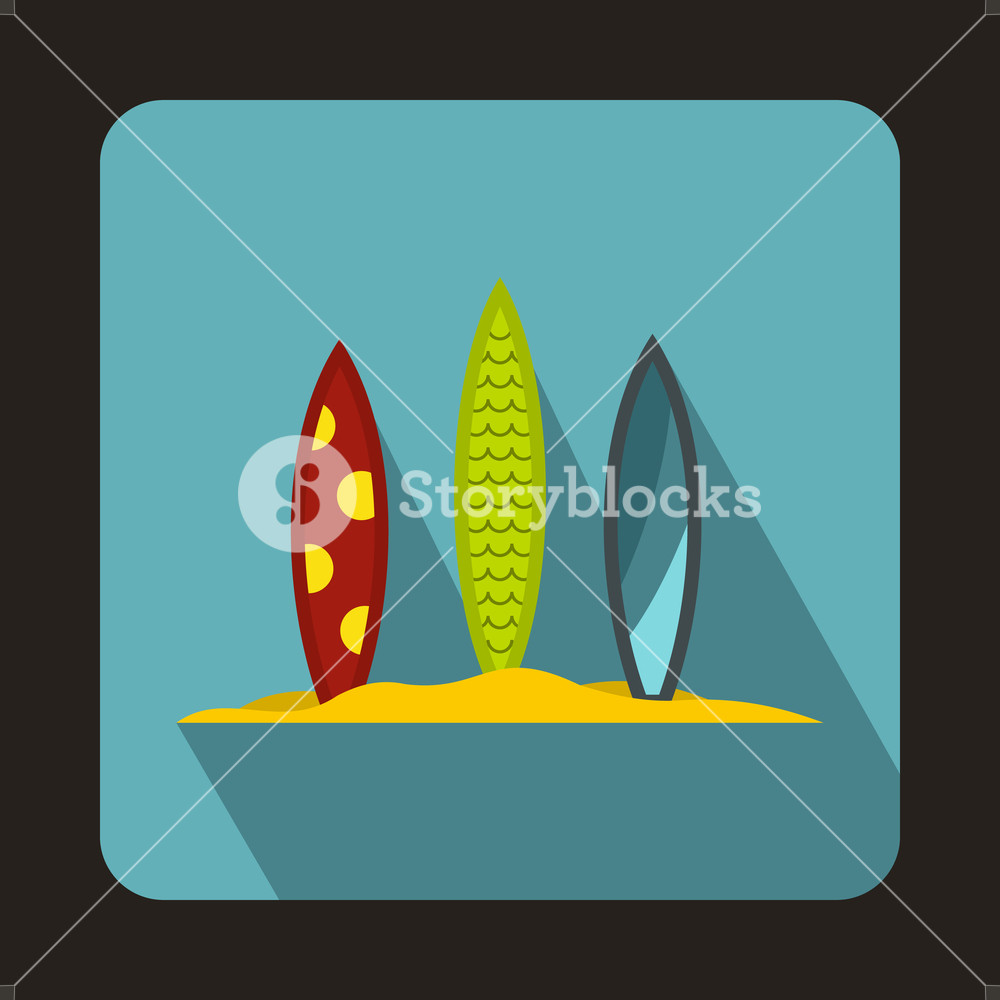 1000x1000 Surfboards On Beach Icon In Flat Style With Long Shadow Surfing