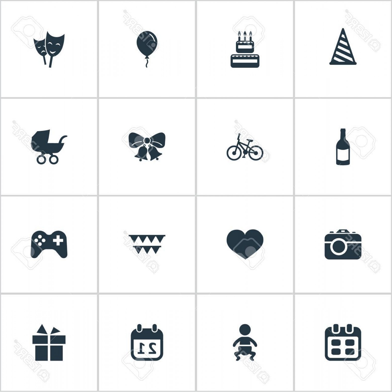 1558x1560 Photostock Vector Vector Illustration Set Of Simple Birthday Icons