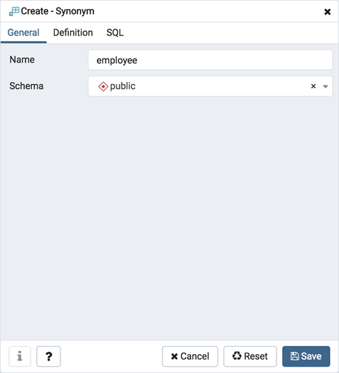 488x537 Synonym Dialog Pgadmin Documentation