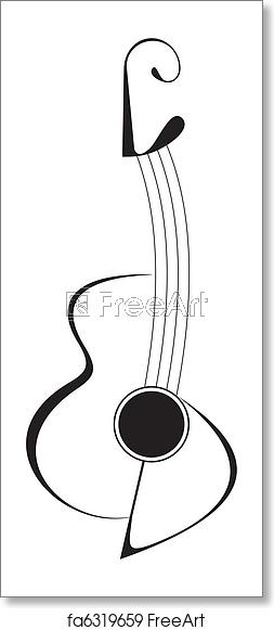 253x581 Free Art Print Of Tattoo Guitar Vector Illustration, Outline
