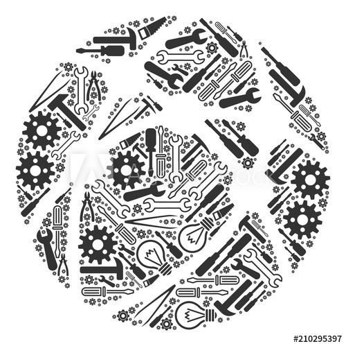 500x499 Globe Network Mosaic Of Service Instruments Vector Globe Network