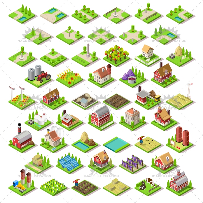 690x690 City Map Set Tiles Isometric