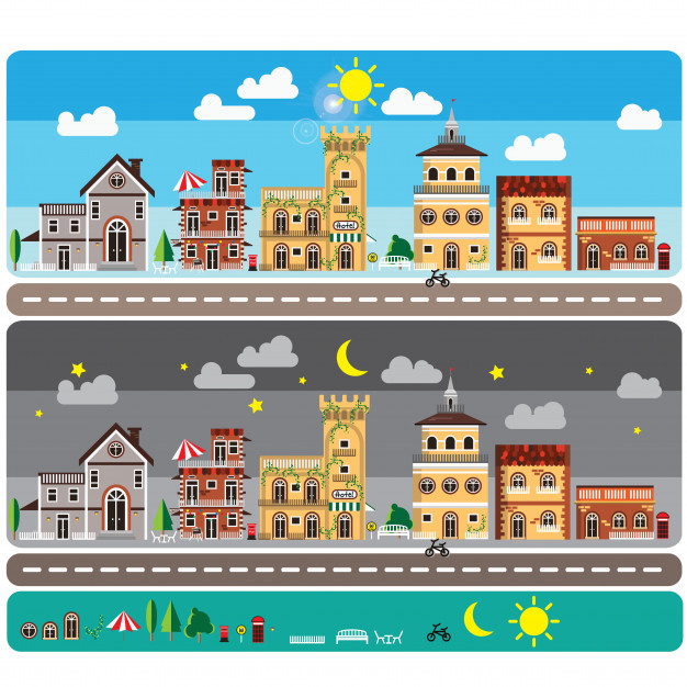 626x626 Flat Icon Of Town Buildings Vector Premium Download