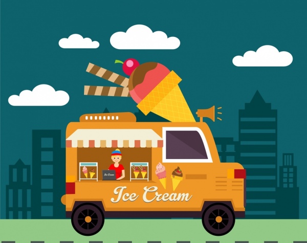 600x475 Ice Cream Advertisement Delivery Car Icon Town Background Free
