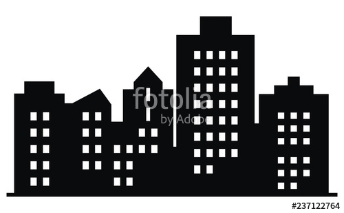 500x309 Black Silhouette Of Town, Vector Icon Stock Image And Royalty