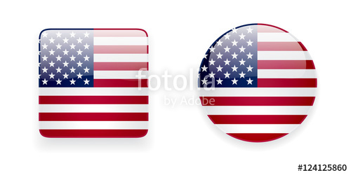 500x250 American Flag Vector Icon Set Glossy Square Icon And Round Icon