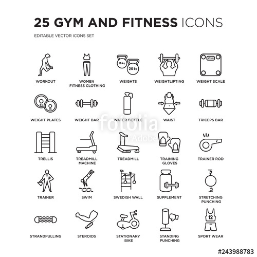 500x500 Set Of Gym And Fitness Linear Icons Such As Workout, Women