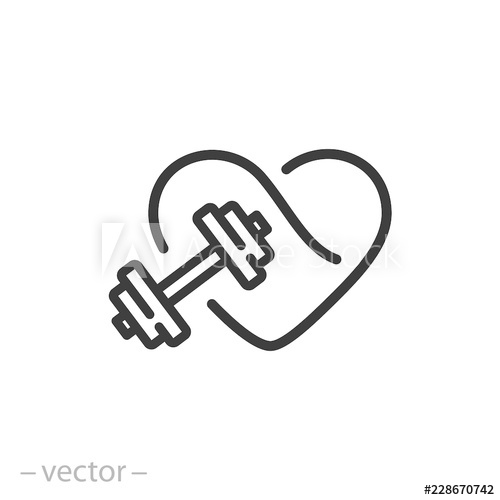 500x500 Heart Gym Icon, Fitness Logo, Linear Sign Isolated On White