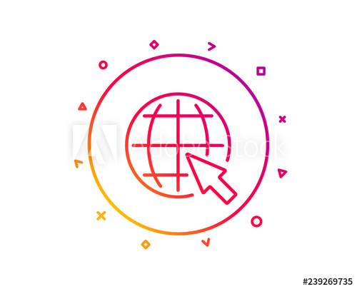 500x405 Globe With Mouse Cursor Line Icon World Or Earth Sign Global