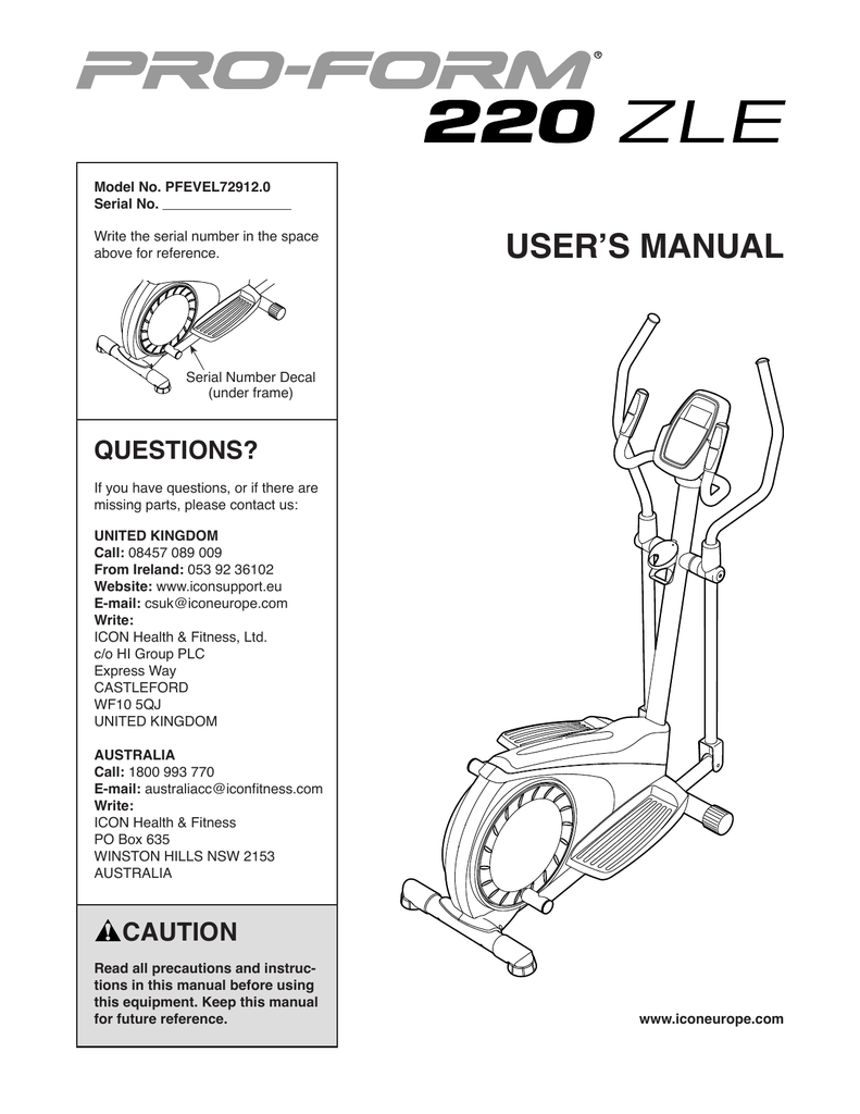 791x1024 Proform Zle Elliptical User`s Manual