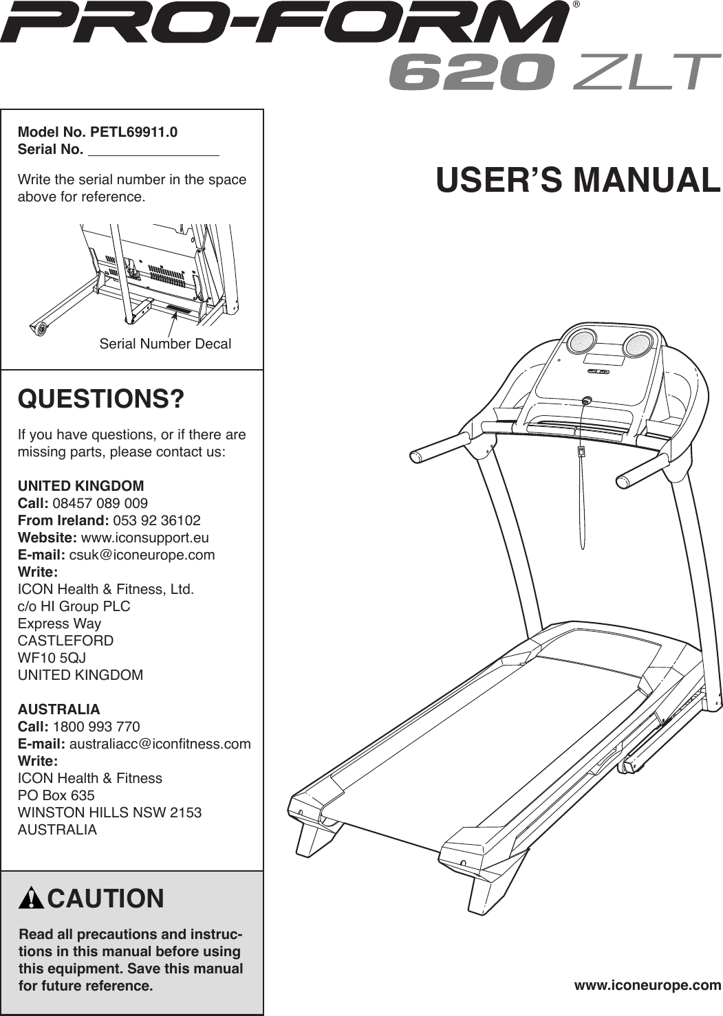 1051x1478 Proform Zlt Treadmill Users Manual