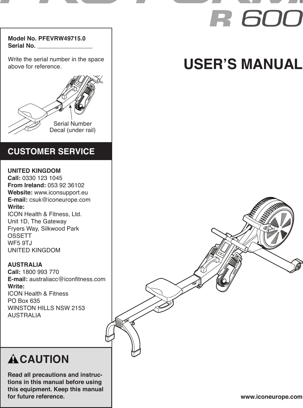1051x1412 Proform R Rower Users Manual