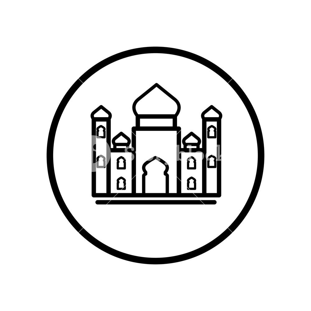 1000x1000 Islamic Icon, Mosque Icon In Circle Line, Iconic Symbol Inside